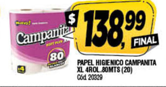 Supermercados Yaguar Campanita Papel Higienico Xl 4rol 80mts oferta