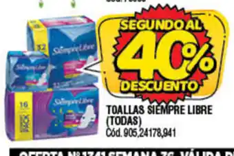 Supermercados Yaguar Siempre Toallas Libre oferta