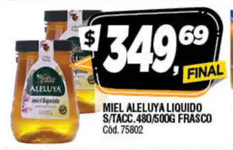 Supermercados Yaguar Miel Aleluya Liquido S/Tac. Frasco 480/500g oferta
