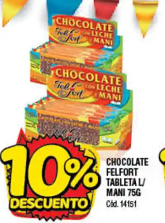 Supermercados Yaguar Chocolate Felfort Tableta L/Mani 75g oferta