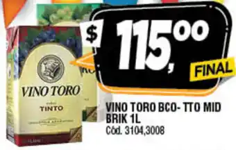 Supermercados Yaguar Vino Toro BCO-TTO Mid Brik 1L oferta