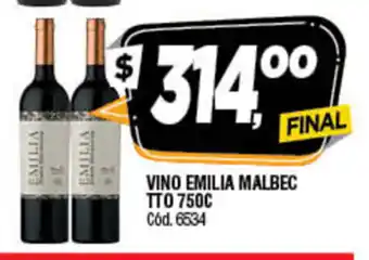 Supermercados Yaguar Emilia Malbec Vino TTO 750c oferta