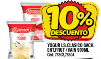 Supermercados Yaguar Yogur Ls.Clasico Sach. Ent. frut / vain 900ml oferta
