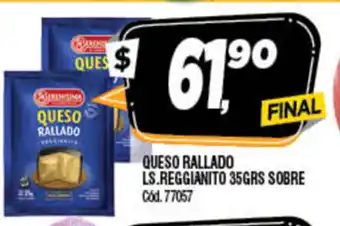 Supermercados Yaguar Queso Rallado Ls.Reggianito Sobre 35grs oferta