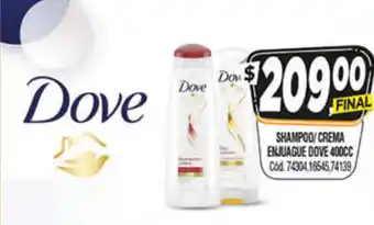 Supermercados Yaguar Dove Shampoo/Crema Enjuague 400cc oferta