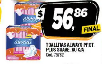 Supermercados Yaguar Always Toallitas Prot Plus Suave 8u C/A oferta