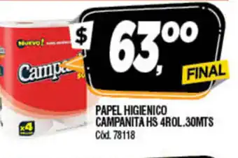 Supermercados Yaguar Campanita Papel Higienico Hs 4Rol 30mts oferta