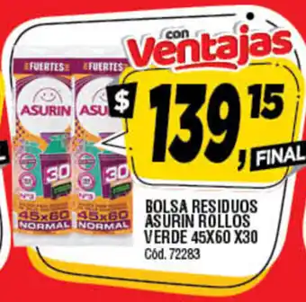 Supermercados Yaguar Bolsa Residuous Asurin Rollos Verde 45x60x30 oferta