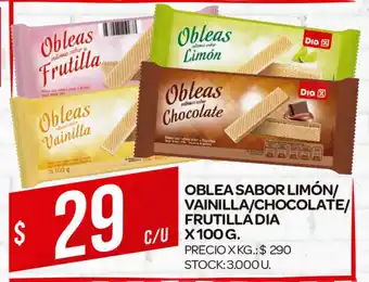 Supermercados DIA Dia Oblea Sabor Limón/ Vainilla/Chocolate/ Frutilla x 100g oferta