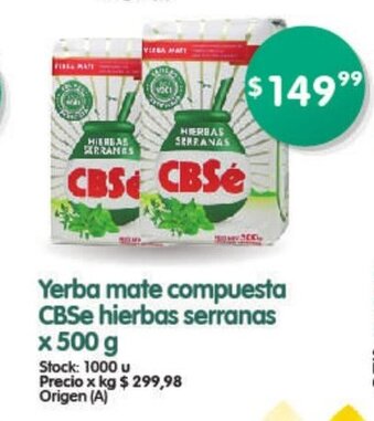 Supermercados Buenos Días CBSé Yerba mate compuesta hierbas serranas x 500g oferta