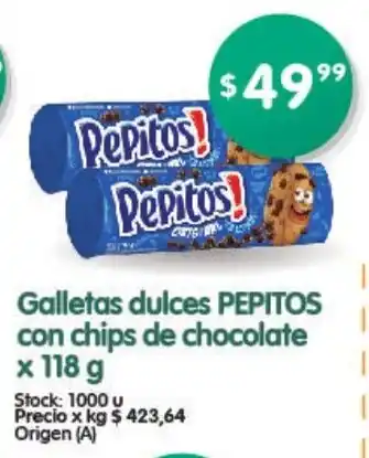 Supermercados Buenos Días Pepitos Galletas dulces con chips de chocolate x 118g oferta