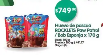 Supermercados Buenos Días Roclets Huevo de pascua Paw Patrol / Bob Esponja x 170g oferta