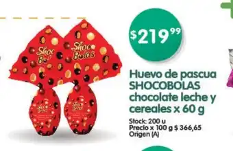 Supermercados Buenos Días Shocobolas Huevo de pascua chocolate leche y cereales x 60g oferta