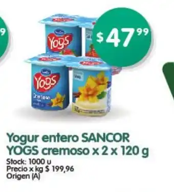 Supermercados Buenos Días Sancor Yogs Yogur entero cremoso x 2 x 120g oferta