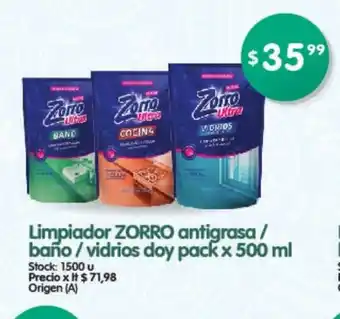 Supermercados Buenos Días Zorro Limpiador antigrasa / baño / vidrios doy pack x 500 ml oferta