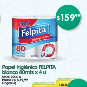 Supermercados Buenos Días Felpita Papel higiénico blanco 80mts x 4 u oferta