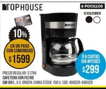 Coto Top House Cafetera Con Filtro CM1001 oferta