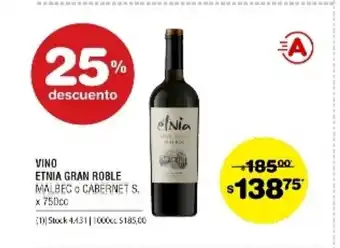 Atomo Conviene Etnia Gran Roble Vino Malbec o Cabernet S, x 750cc oferta
