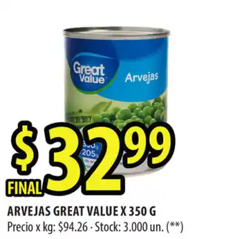 Punto Mayorista Great Value Arvejas x 350 g oferta