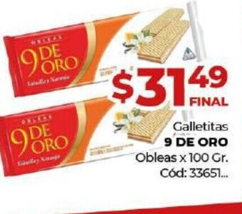 Diarco 9 De Oro Galletitas Obleas x 100gr oferta