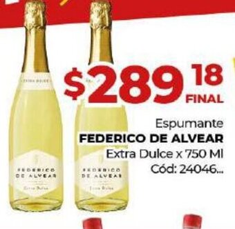 Diarco Federico De Alvear Espumante extra Dulce x 750ml oferta