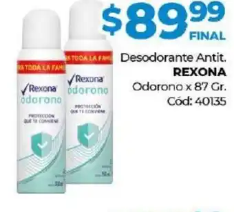 Diarco Rexona Desodorante Antit Odorono x 87gr oferta