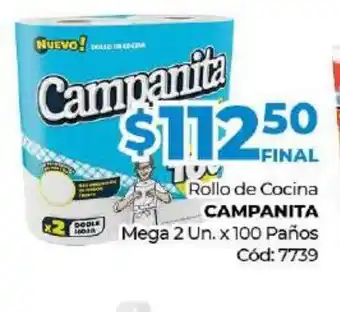 Diarco Campanita Rollo de Cocina Mega 2Un x 100 Paños oferta