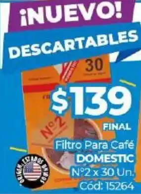 Diarco Domestic Filtro Para Cafe N2 x 30 Un oferta