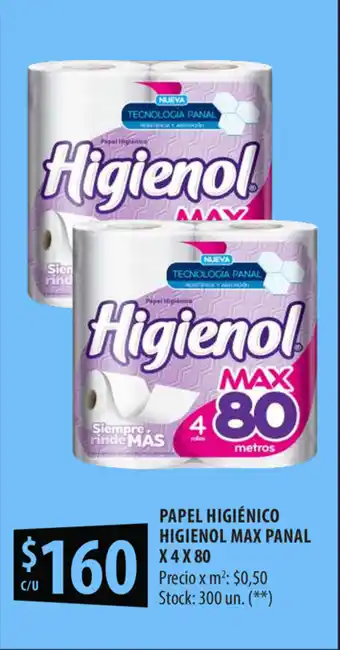 Punto Mayorista Higienol Max Panal Papel Higiénico x 4 x 80 oferta