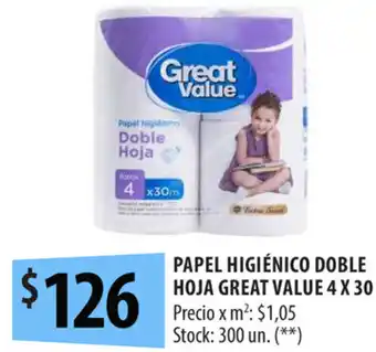Punto Mayorista Great Value Papel Higiénico Doble Hoja x 4 x30 oferta