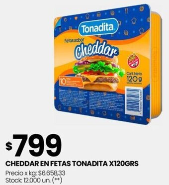 Changomas CHEDDAR EN FETAS TONADITA X 120GRS oferta