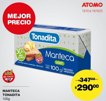 Atomo Conviene MANTECA TONADITA 100g oferta