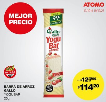 Atomo Conviene BARRA DE ARROZ GALLO YOGUBAR 20g oferta