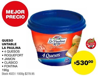 Atomo Conviene QUESO UNTABLE LA PAULINA 190g oferta