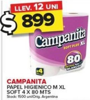 Carrefour Maxi CAMPANITA PAPEL HIGIENICO M XL SOFT 4 X 80 MTS oferta