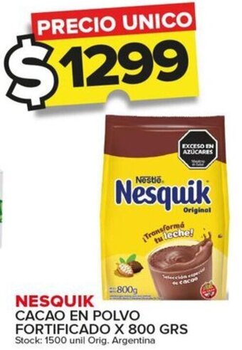 Carrefour Maxi NESQUIK CACAO EN POLVO FORTIFICADO X 800 GRS oferta