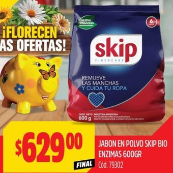 Supermercados Yaguar JABON EN POLVO SKIP BIO ENZIMAS 600GR oferta