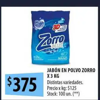 Punto Mayorista Jabón En Polvo Zorro x 3kg oferta
