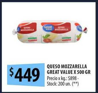 Punto Mayorista Queso Mozzarella Great Value x 500gr oferta
