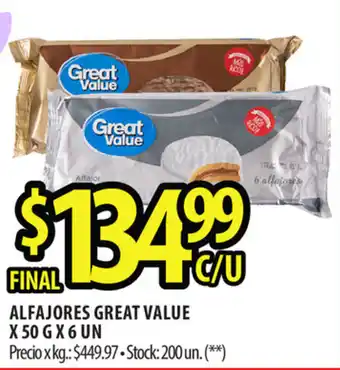 Punto Mayorista Great Value Alfajores x 50 g x 6 un oferta