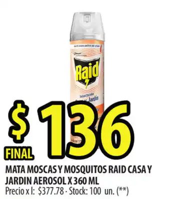 Punto Mayorista Raid Casa y Jardin Aerosol Mata Moscas y Mosquitos x 360 ml oferta