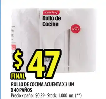 Punto Mayorista Acuenta Rollo de Cocina x 3 Un x 40 Paños oferta