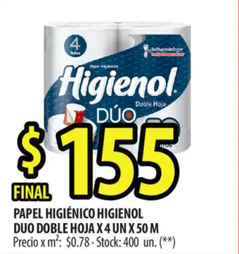 Punto Mayorista Higienol Papel Higiénico Duo Doble Hoja x 4 un x 50 m oferta