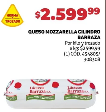 Makro QUESO MOZZARELLA CILINDRO BARRAZA oferta