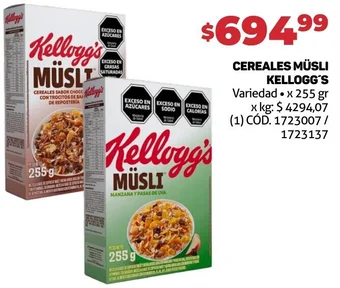 Makro CEREALES MÜSLI KELLOGG'S Variedad x 255 gr oferta