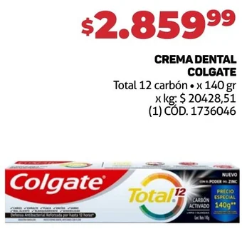 Makro CREMA DENTAL COLGATE Total 12 carbón x 140 gr oferta