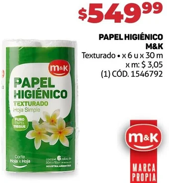 Makro PAPEL HIGIÉNICO M&K Texturado x6 u x 30 m oferta