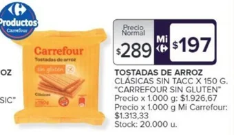Carrefour TOSTADAS DE ARROZ CLÁSICAS SIN TACC X 150 G oferta