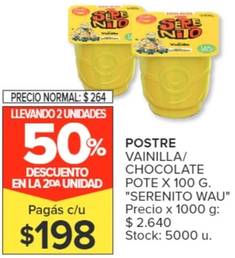 Carrefour SERENITO WAU POSTRE VAINILLA/ CHOCOLATE POTE X 100 G oferta