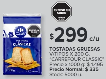 Carrefour TOSTADAS GRUESAS V/TIPOS X 200 G oferta